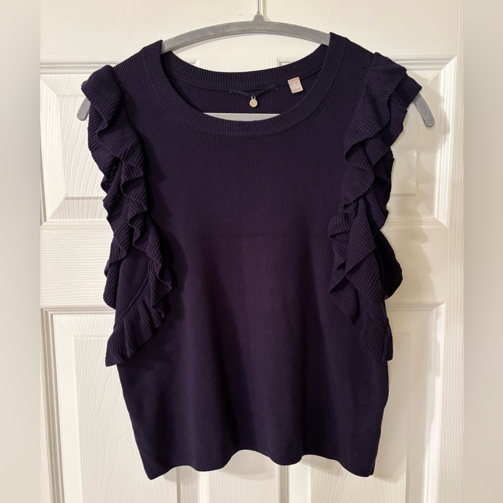 Anthropologie Navy Knitted & Knotted
Ruffle Sleeve Sweater Size S - Picture 2 of 14